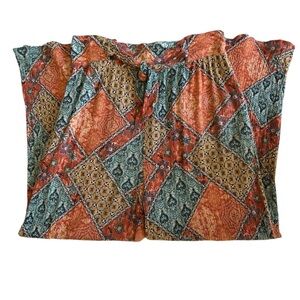 Easel Patchwork Print Wide Leg Tie Waist Pants Womens Size Large Rayon Boho